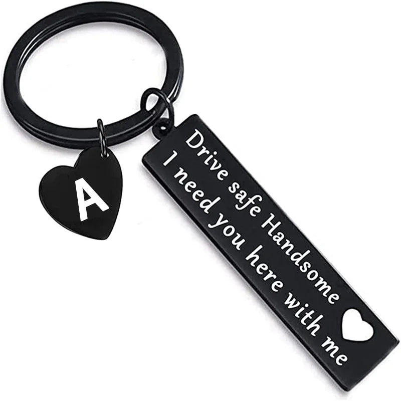 “Drive Safe Handsome” – Romantic Keychain with Heart Charm