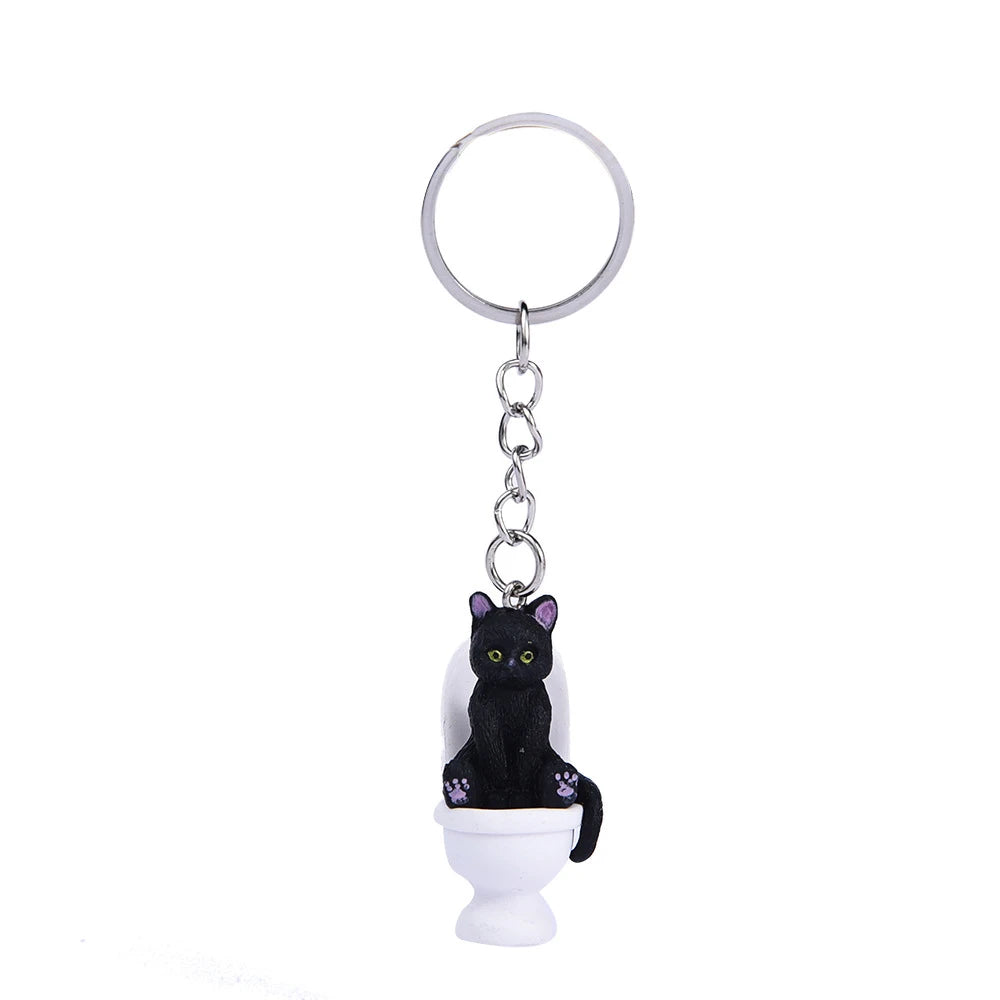 Funny Cat on Toilet Keychain – Cute and Quirky Accessory for Cat Lovers