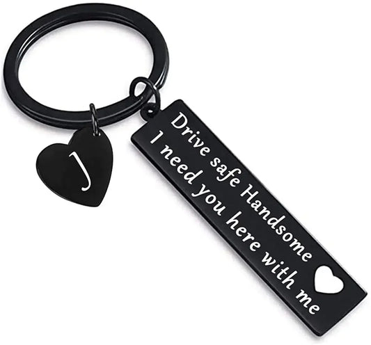 “Drive Safe Handsome” – Romantic Keychain with Heart Charm