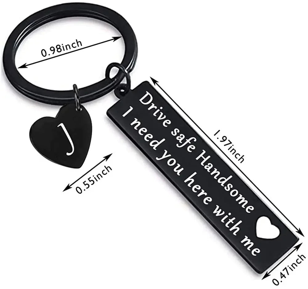 “Drive Safe Handsome” – Romantic Keychain with Heart Charm