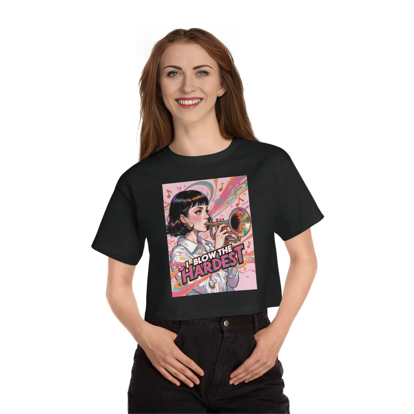 "I Blow the Hardest" Champion Heritage T-shirt for Women – Cropped Cotton Tee with Logo